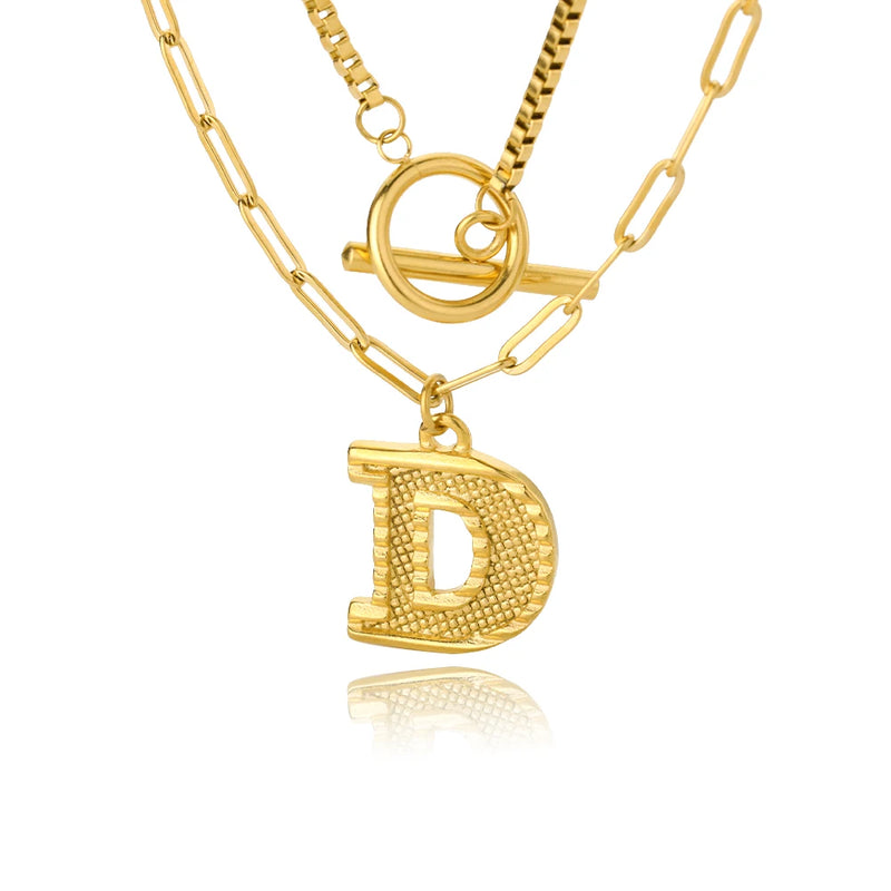A-Z Letter Necklaces for Women Double Layer Box Chain Pendant Necklace