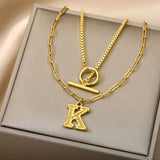 A-Z Letter Necklaces for Women Double Layer Box Chain Pendant Necklace