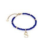 Initial Birthstone Bracelet Beaded A-Z Alphabet Letter Bangle Stainless Steel