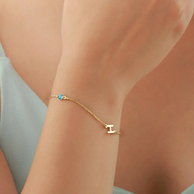 Personalized Birthstone Bracelet, Letter Bracelet, Birthday Gift