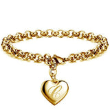 Letter Charm Gold Bracelet Heart 26 Alphabet for Women Girls Kids