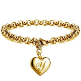 Letter Charm Gold Bracelet Heart 26 Alphabet for Women Girls Kids