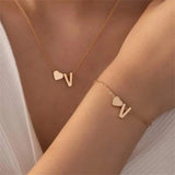 Initial Heart Necklace Bracelet Set Plated Initial Necklace A-Z Dainty Women