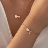 Initial Heart Necklace Bracelet Set Plated Initial Necklace A-Z Dainty Women