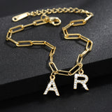 18k Plated Stainless Steel Letter Bracelet - Personalized Crystal Jewelry