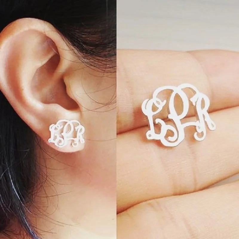 Stainless Steel Initial Letter A-Z Alphabet Stud Earrings