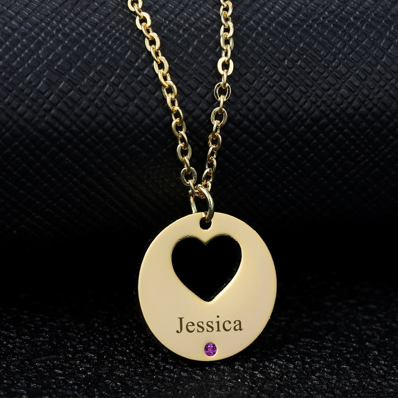 Initial Letter Necklace Birthstone Name Necklace Stainless Steel Name Pendant