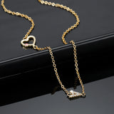 Zircon Initial Necklace 18K Gold-Plated Crystal Chain Heart Personalized Letter