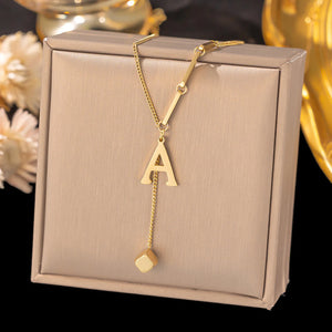 Y Shape Initial Necklace for Women, Stainless Steel Alphabet Pendant