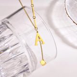 Y Shape Initial Necklace for Women, Stainless Steel Alphabet Pendant