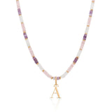 Pastel Quartz Beaded Necklace Stainless Steel Letter Pendant