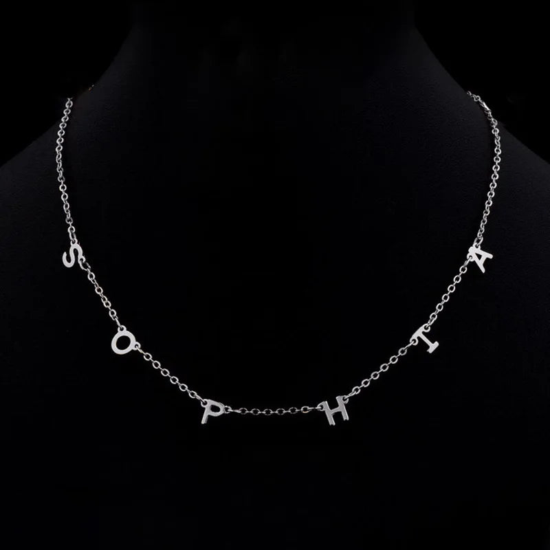 Initial Solid Necklace 14K Letter Name Multiple Letters Necklace