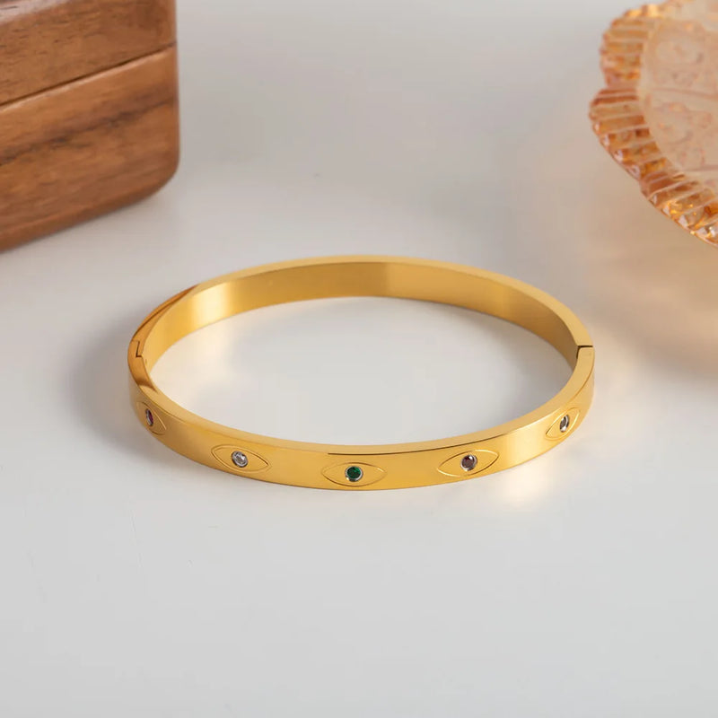 Colorful Zircon Devil's Eye Bracelet Stainless Steel 18k Pvd
