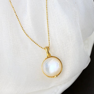 Mother Of Pearl Shell 18K Plated Pendant 925 Sterling Silver Lady Jewelry