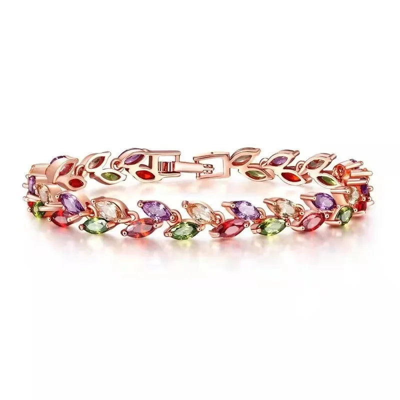Inlaid Tourmaline Leaf Bracelet 18K Female Candy Tourmaline Bracelet