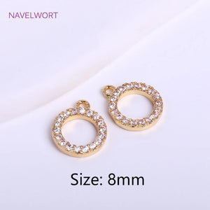 Zircon 8mm Round Pendant 14K Plating Brass Metal Charms DIY Jewelry Making
