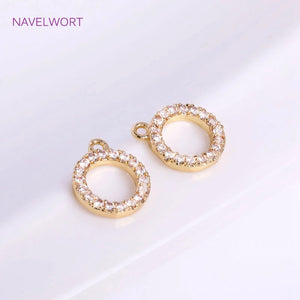 Zircon 8mm Round Pendant 14K Plating Brass Metal Charms DIY Jewelry Making