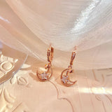 Zircon Star Moon Stud Earrings 925 Silver Elegant Party Gift