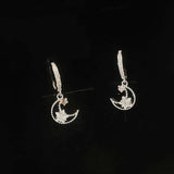 Zircon Star Moon Stud Earrings 925 Silver Elegant Party Gift