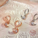Zircon Star Moon Stud Earrings 925 Silver Elegant Party Gift