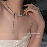 Crystal Tassel Cross Zircon Necklace for Choker Dress