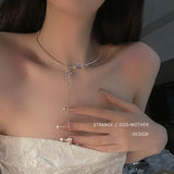 Crystal Tassel Cross Zircon Necklace for Choker Dress