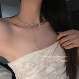Crystal Tassel Cross Zircon Necklace for Choker Dress