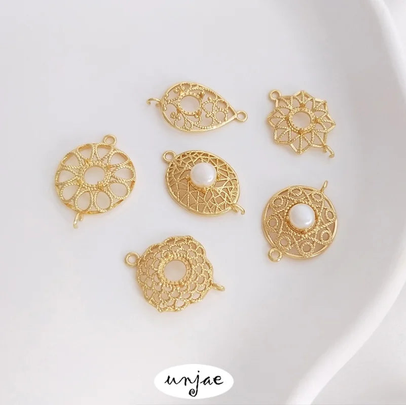 14K Lace Round Octagonal Star Double Hanging DIY Bracelet Earrings