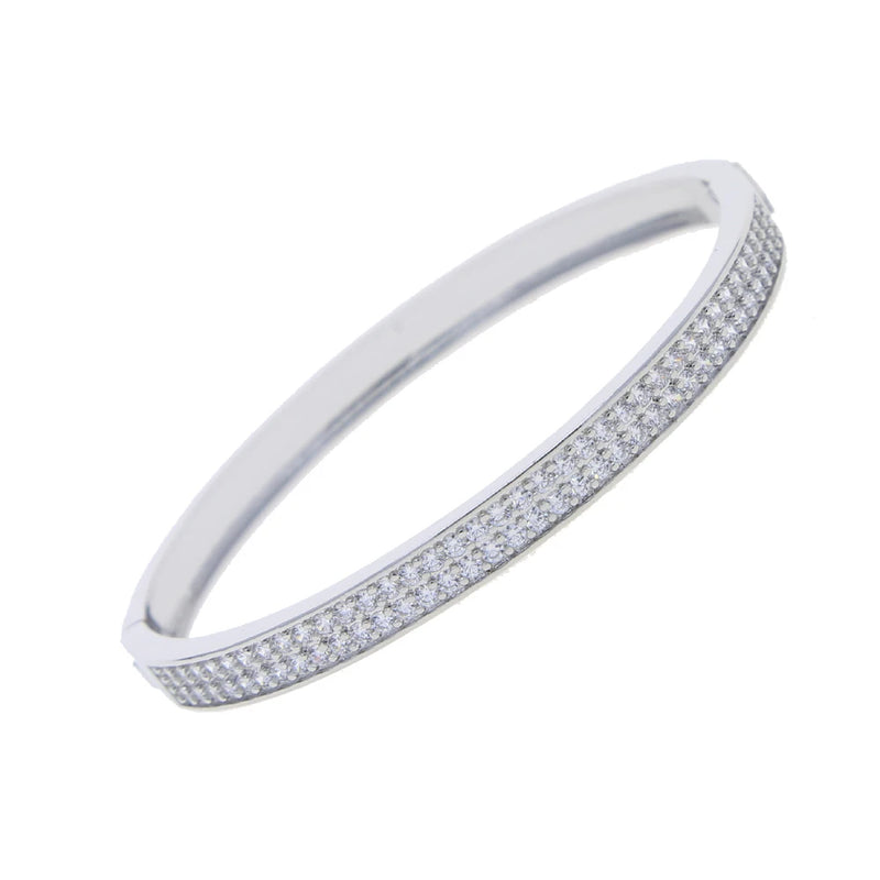 Double Row CZ Iced Bangle Bracelet for Women