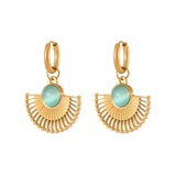 18K PVD Plated Fanshaped Stone Stud Earring