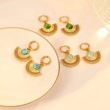 18K PVD Plated Fanshaped Stone Stud Earring