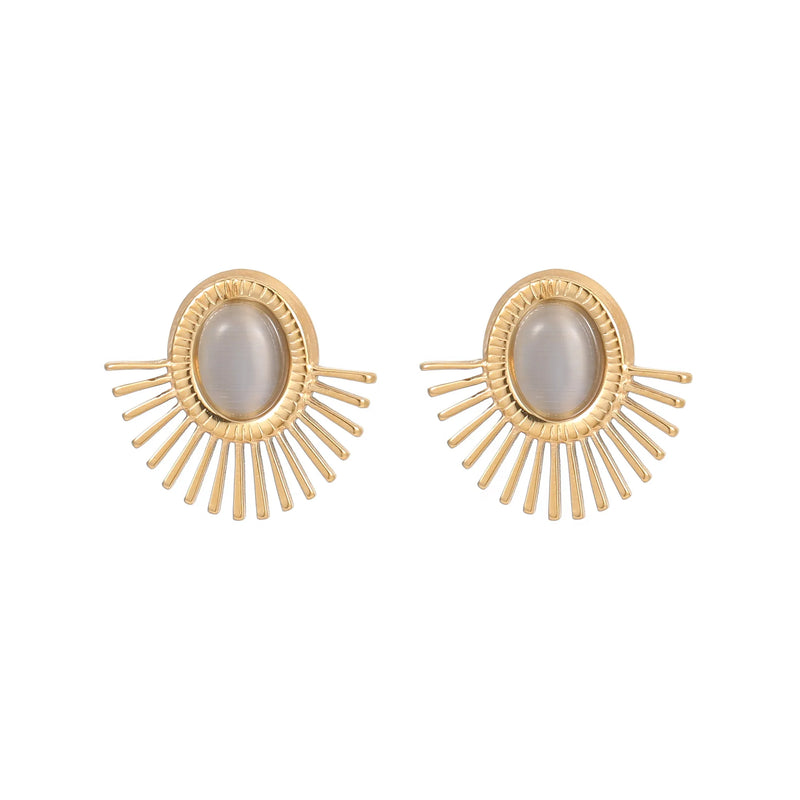 18K PVD Plated Fanshaped Stone Stud Earring