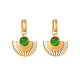 18K PVD Plated Fanshaped Stone Stud Earring