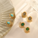 18K PVD Plated Fanshaped Stone Stud Earring