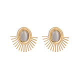 18K PVD Plated Fanshaped Stone Stud Earring
