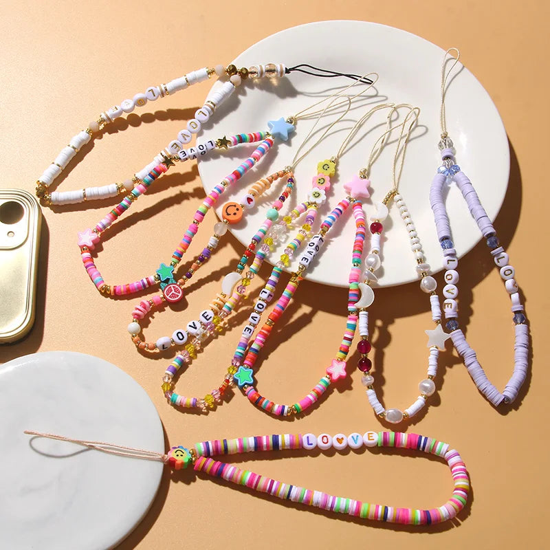 Colorful Smiling Letter Beads Star Phone Chain