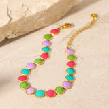 Colorful Oil Dripping Disc Bracelet Stainless Steel 18K Plated Enamel Bracelet