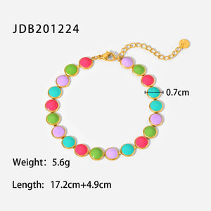 Colorful Oil Dripping Disc Bracelet Stainless Steel 18K Plated Enamel Bracelet