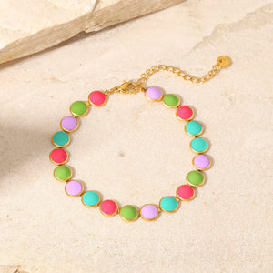 Colorful Oil Dripping Disc Bracelet Stainless Steel 18K Plated Enamel Bracelet