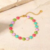 Colorful Oil Dripping Disc Bracelet Stainless Steel 18K Plated Enamel Bracelet