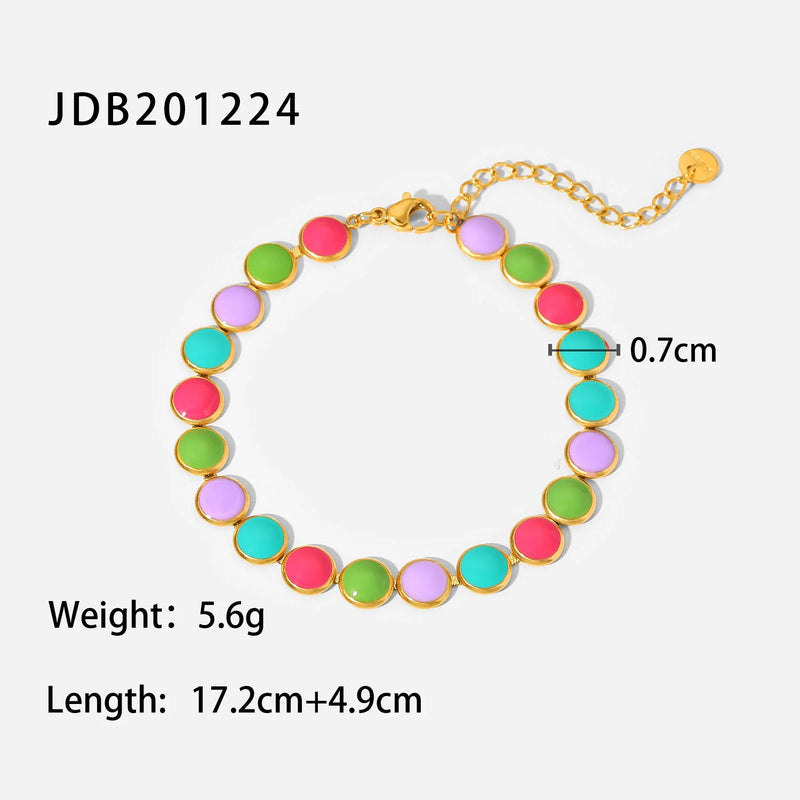 Colorful Oil Dripping Disc Bracelet Stainless Steel 18K Plated Enamel Bracelet