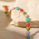 Colorful Oil Dripping Disc Bracelet Stainless Steel 18K Plated Enamel Bracelet