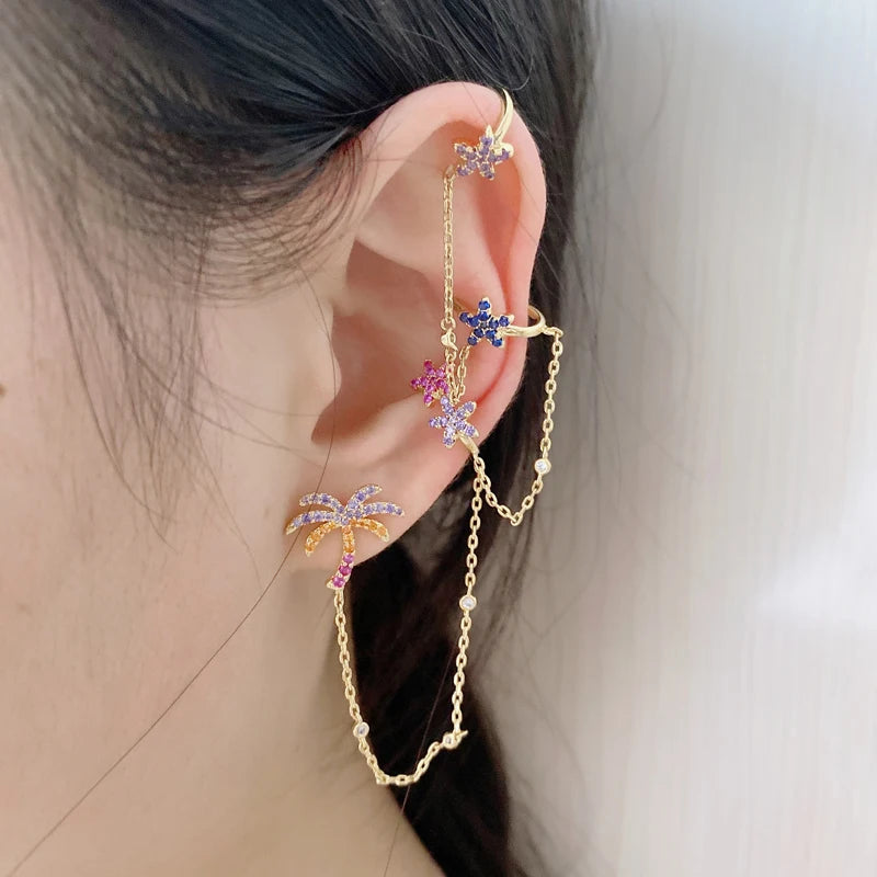 CZ Coconut Chain Cuff Earrings for Women
