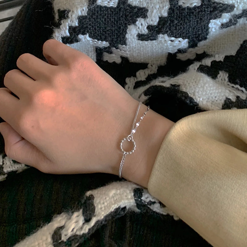 925 Silver Double Chain Beads Bracelet for Women