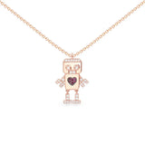 Pink Love Robot Necklace Female Zirconia Heart Necklaces Women Jewelry