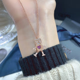 Pink Love Robot Necklace Female Zirconia Heart Necklaces Women Jewelry