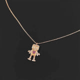 Pink Love Robot Necklace Female Zirconia Heart Necklaces Women Jewelry