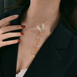 Sweet Style Pearl Clavicle Necklace Women Rhinestone Pendant Necklace