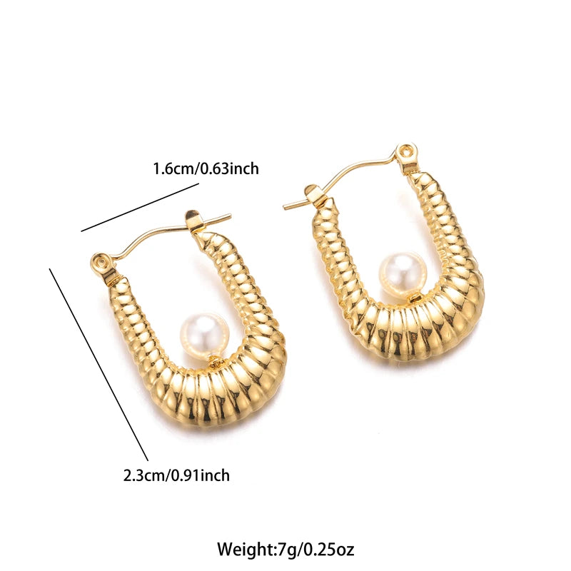 French Stainless Steel U-shaped Pearl Earrings