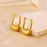 French Stainless Steel U-shaped Pearl Earrings